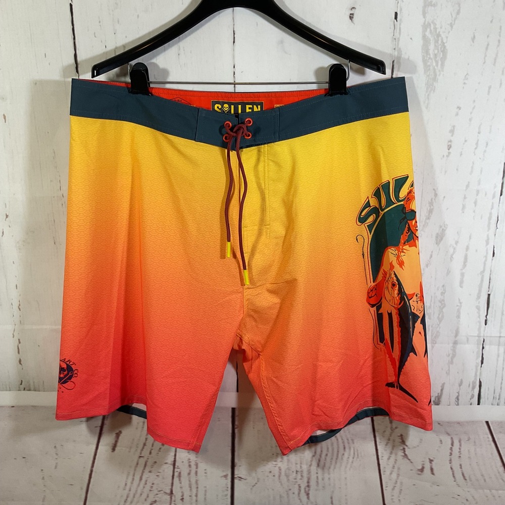 Sullen Art Collective Mens 38 Board Shorts Gradient Tattoo Surfer Swim Grunge